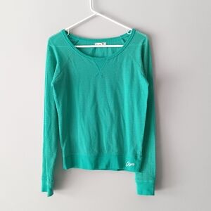 Aero Open Weave Long-Sleeve Scoop Neck Cotton Knit Casual Tee Shirt Aqua Medium